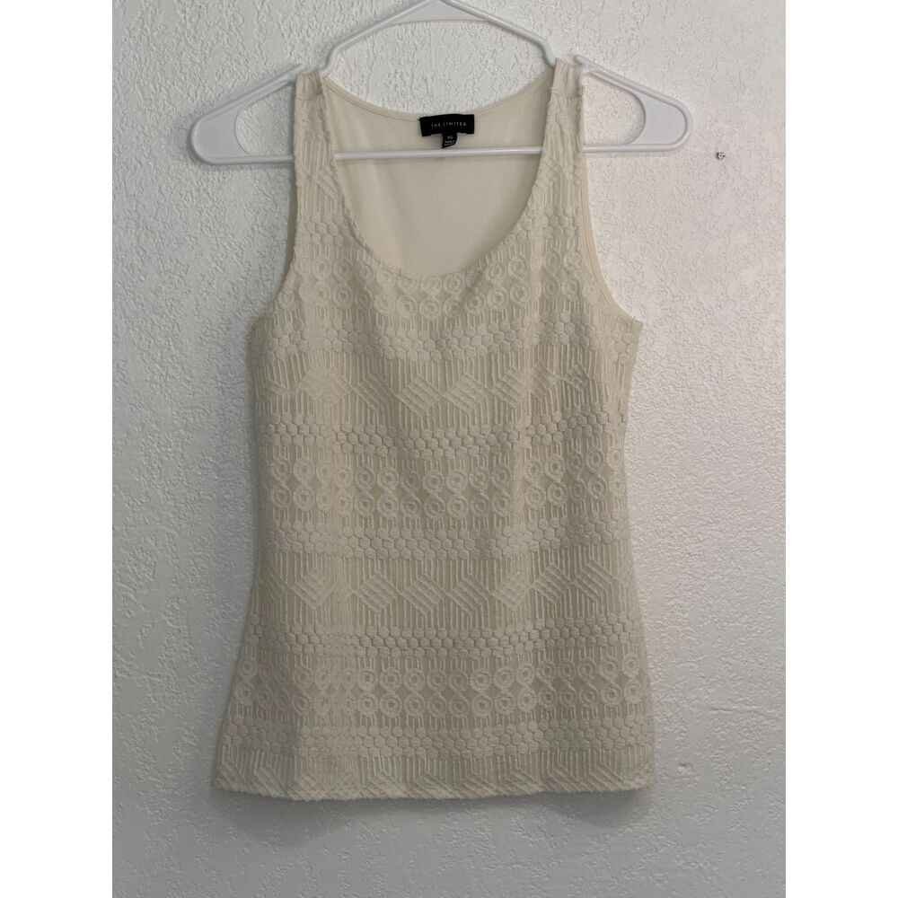 The Limited Ivory Textured Lace Tank Top XS Sleeveless Boho Crochet Knit